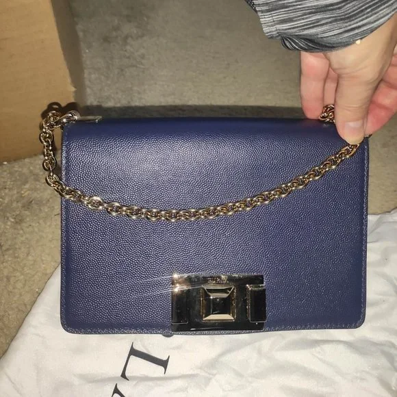 FURLA Mimi Navy Blue Leather Shoulder Bag